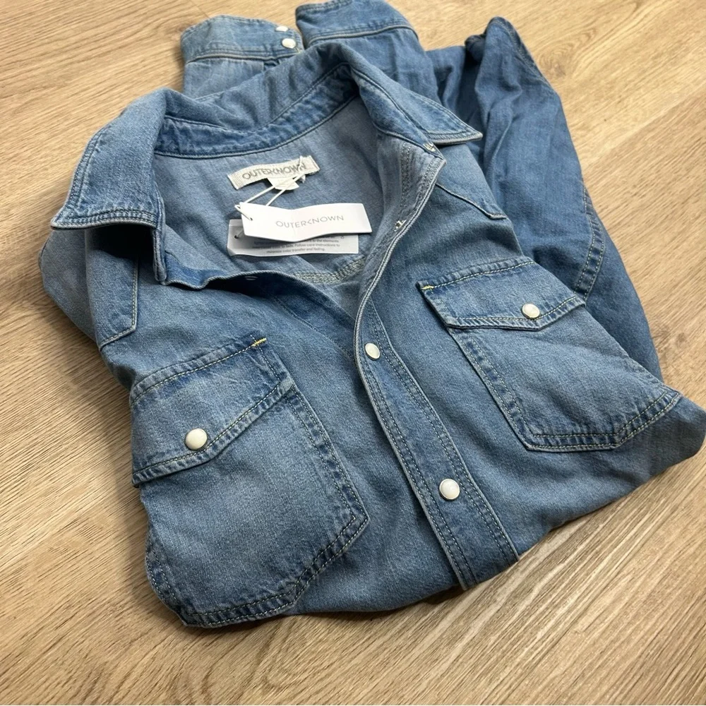 NWT Outerknown 100% Organic Cotton Denim Pearl Snap Button Down Long Shirt - Picture 5 of 16